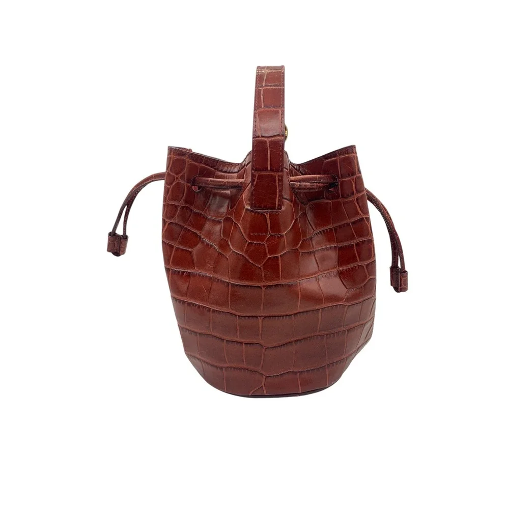 Cuyana Mini Bucket Bag Red Croc Embossed Leather Gold Hardware SAMPLE